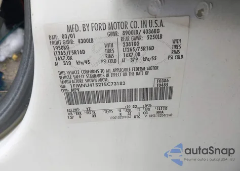 2001 Ford Excursion Xlt из США, поврежденный, VIN 1FMNU41S21EC73183